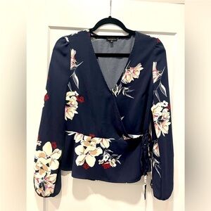 Women’s Navy Floral Wrap Blouse Top